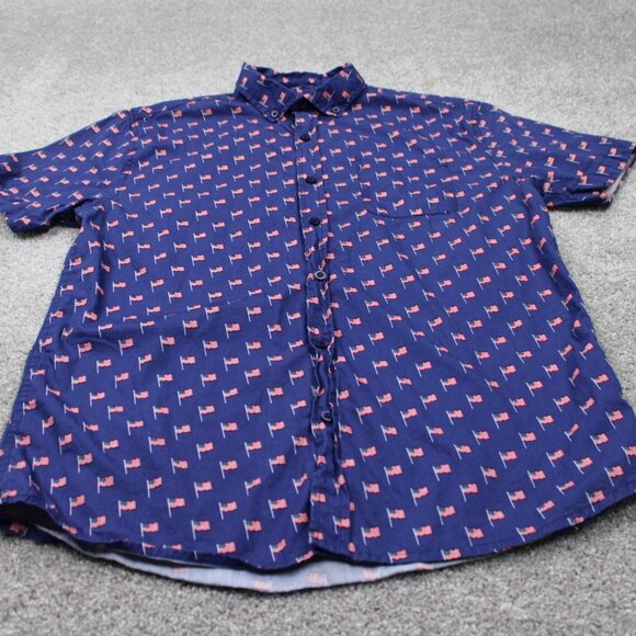 Massive USA Flag AOP Shirt Mens Medium Blue Cotton All Over Print S/S Button - Picture 2 of 12